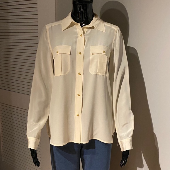 Marc by Marc Jacobs 100% Silk Blouse Canvas White Beige Cream Sz 4 S-M - Picture 1 of 13
